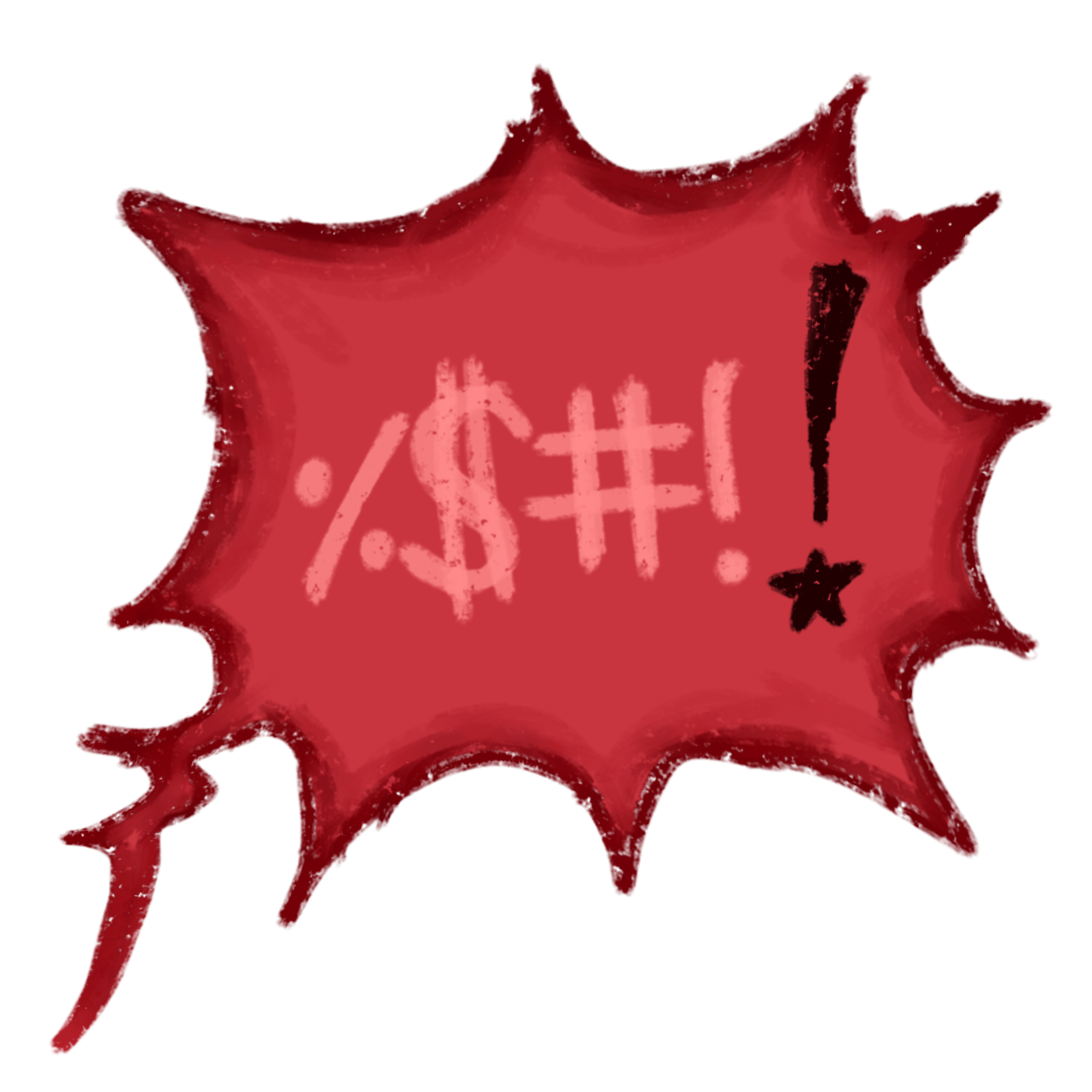 the symbols %$#!"  and an exclamation point in a red speech bubble."